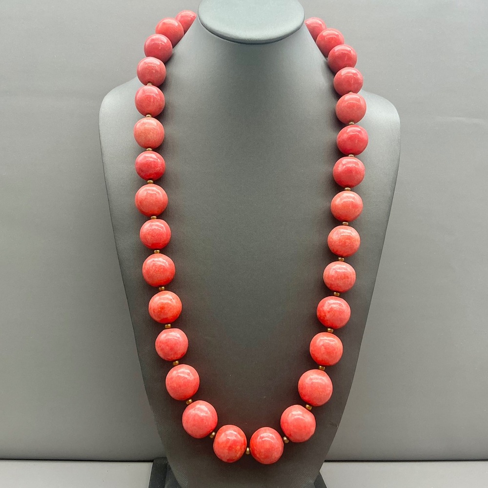 Chunky Bead Statement Necklace Women Pink Coral Tone Round Large Beads Fashion
